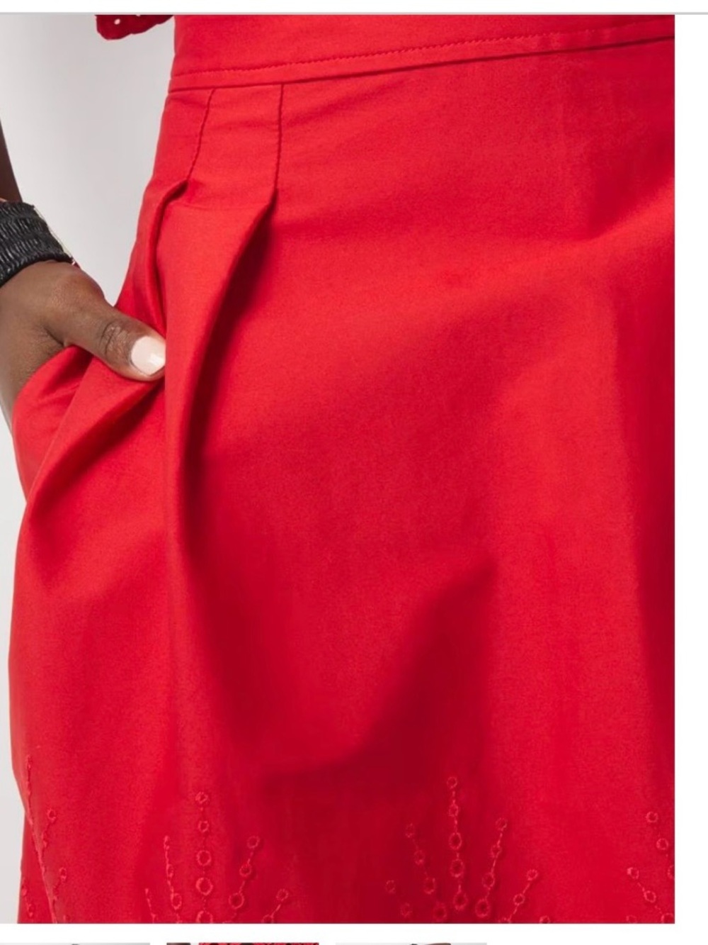 White House Black Market Red Eyelet A-Line Midi Skirt size 0 like new - Picture 7 of 7